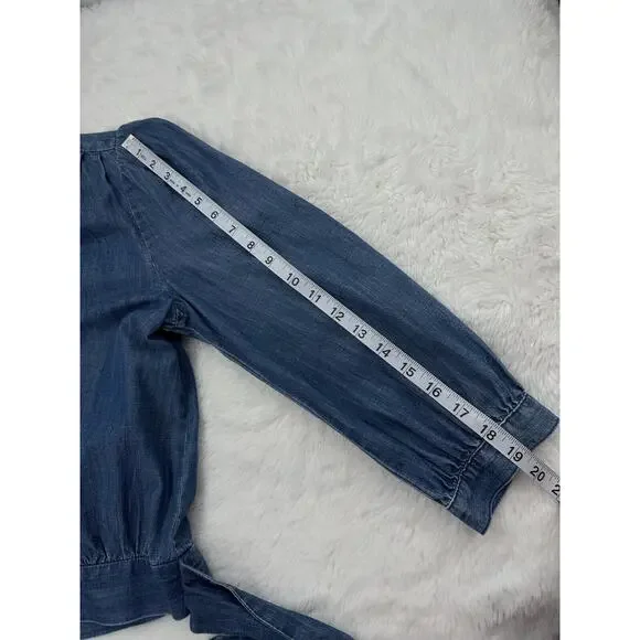 Madewell Women's Denim Top Wrap V-Neck Puff Sleeve Small - Picture 7 of 11